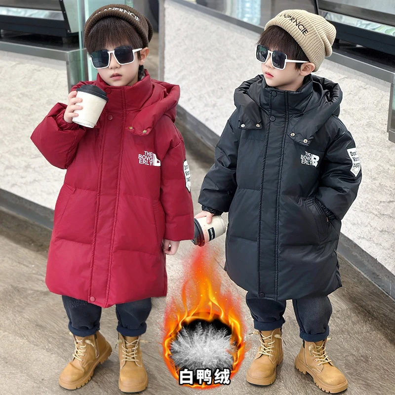 男童羽绒服2025新款宝宝洋气长款白鸭绒冬装儿童可爱超萌潮款外套