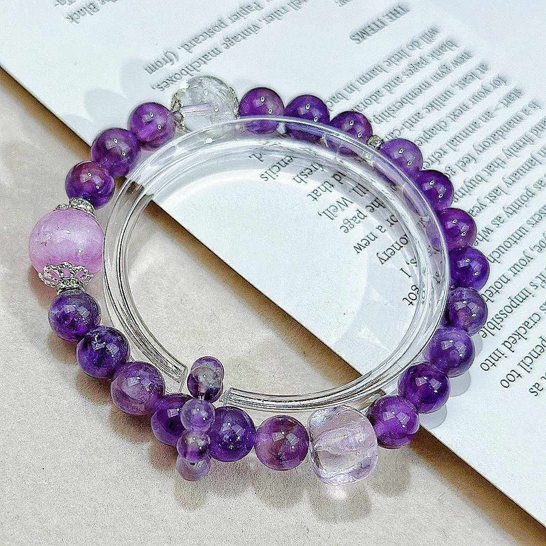 825紫梦星河 天然薰衣草紫水晶单圈手串跑环 紫锂辉阿塞时尚气质