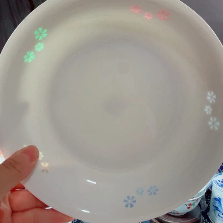 青花玲珑8寸窝盘三星花彩玲珑