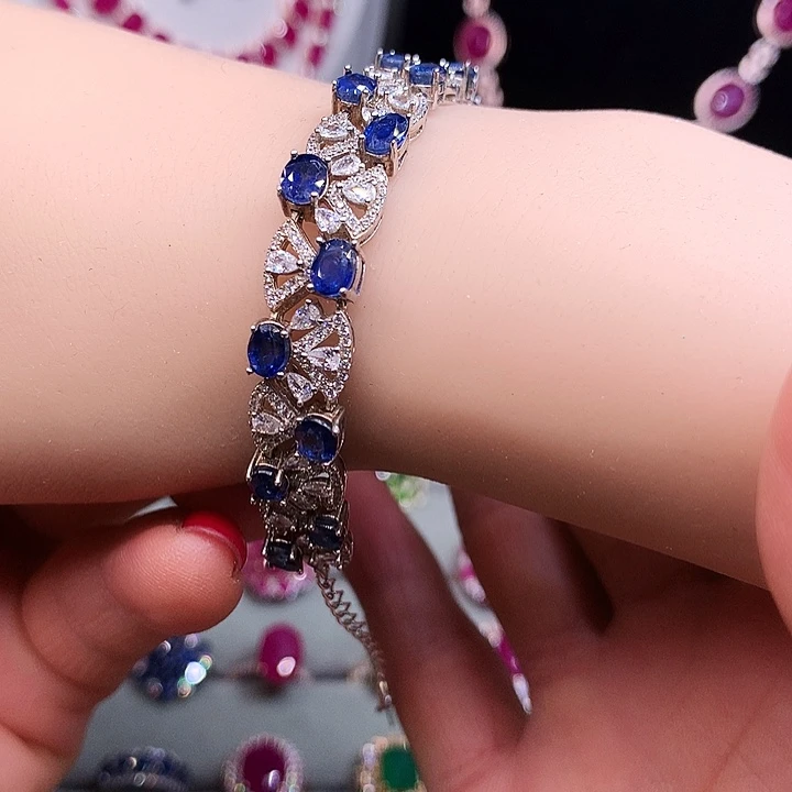 蓝宝石银S925镶嵌手链