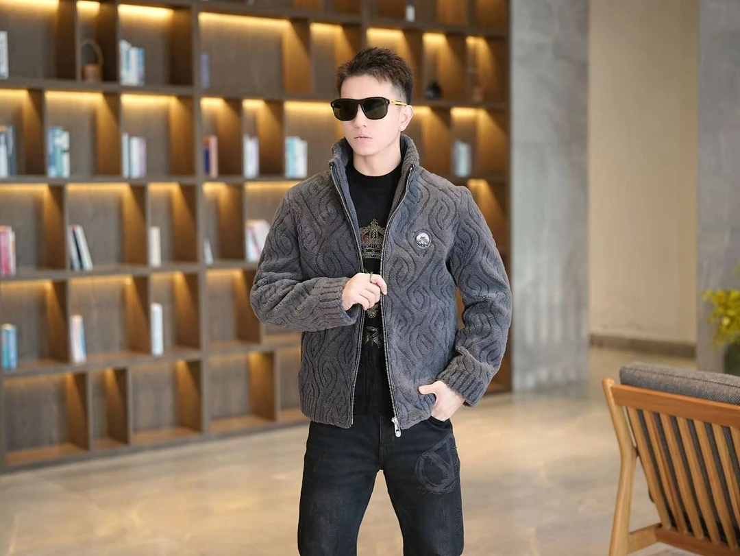 2024冬季欧货男士潮牌颗粒绒时尚百搭潮流休闲保暖加厚羊毛外套