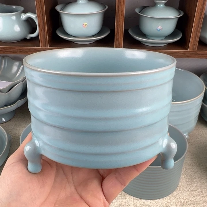 瓷摆件仿古釉玄纹樽微瑕