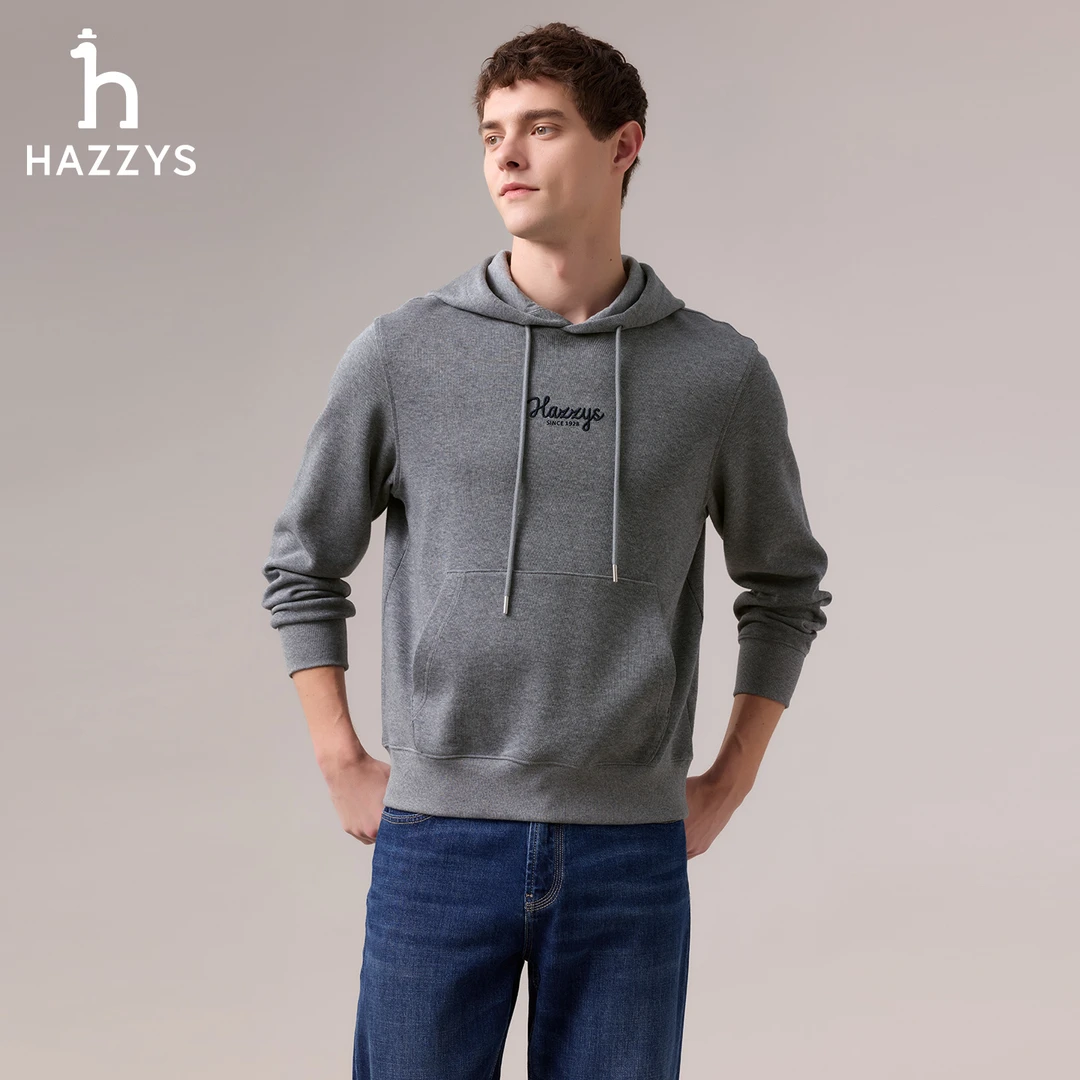 【商场同款】HAZZYS哈吉斯秋冬季男士套头宽松卫衣连帽简约时尚长袖