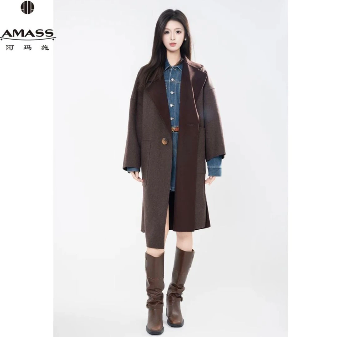 AMASS/阿玛施秋冬新款法式高级气质中长款羊毛双面呢大衣5400953