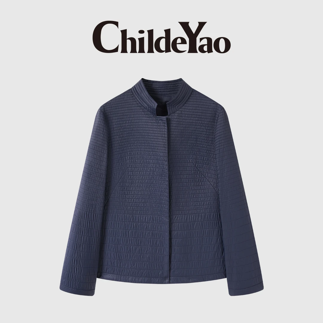 Childe Yao轻暖褶衣气质显瘦重磅车缝线小立领棉服外套CYC59501