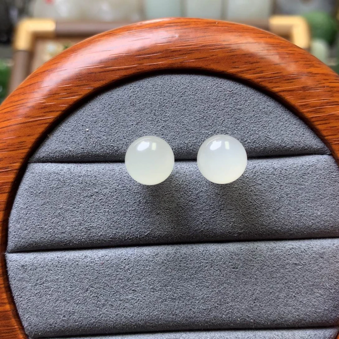 和田玉耳饰银S925镶嵌-**h耳钉