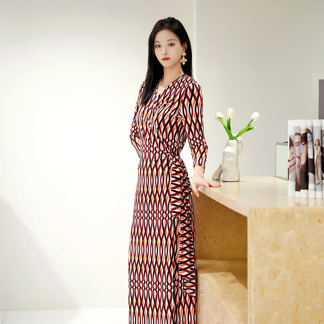 MY TENO/马天奴VHS568显瘦气质长袖时尚女士复古妈妈裙连衣裙