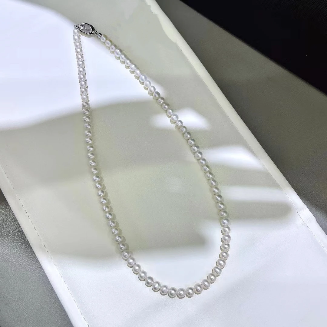 珍珠 无核淡水白珠满珠项链 S925银 5-6MM R069