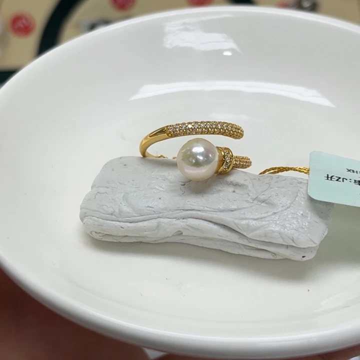 银S925镶嵌海水珍珠戒指AK7-8mm12号