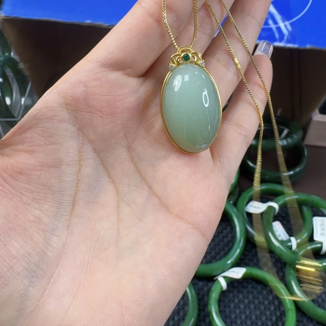 和田玉银S925镶嵌颈饰