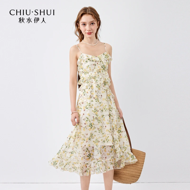 【赵老板】秋水伊人飘逸仙气碎花吊带裙雪纺连衣裙624204A020560