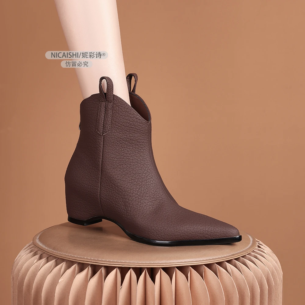 2025新款欧美高级感V口显瘦粗跟小短靴软显瘦侧拉链气质尖头3228