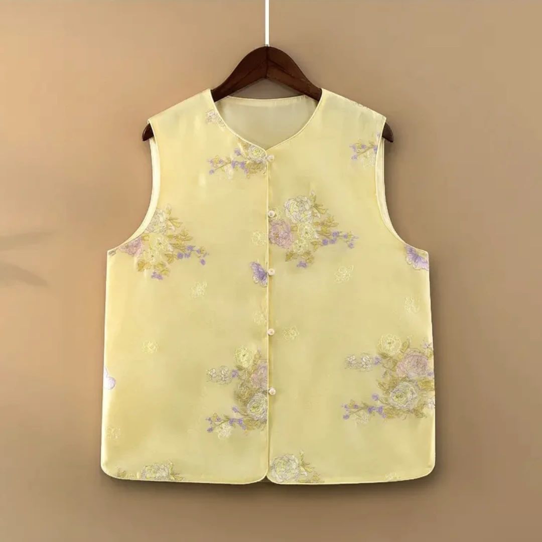 【柠芳】夏季2025新款马甲女装新中式宽松圆领绣花薄款气质上衣马夹