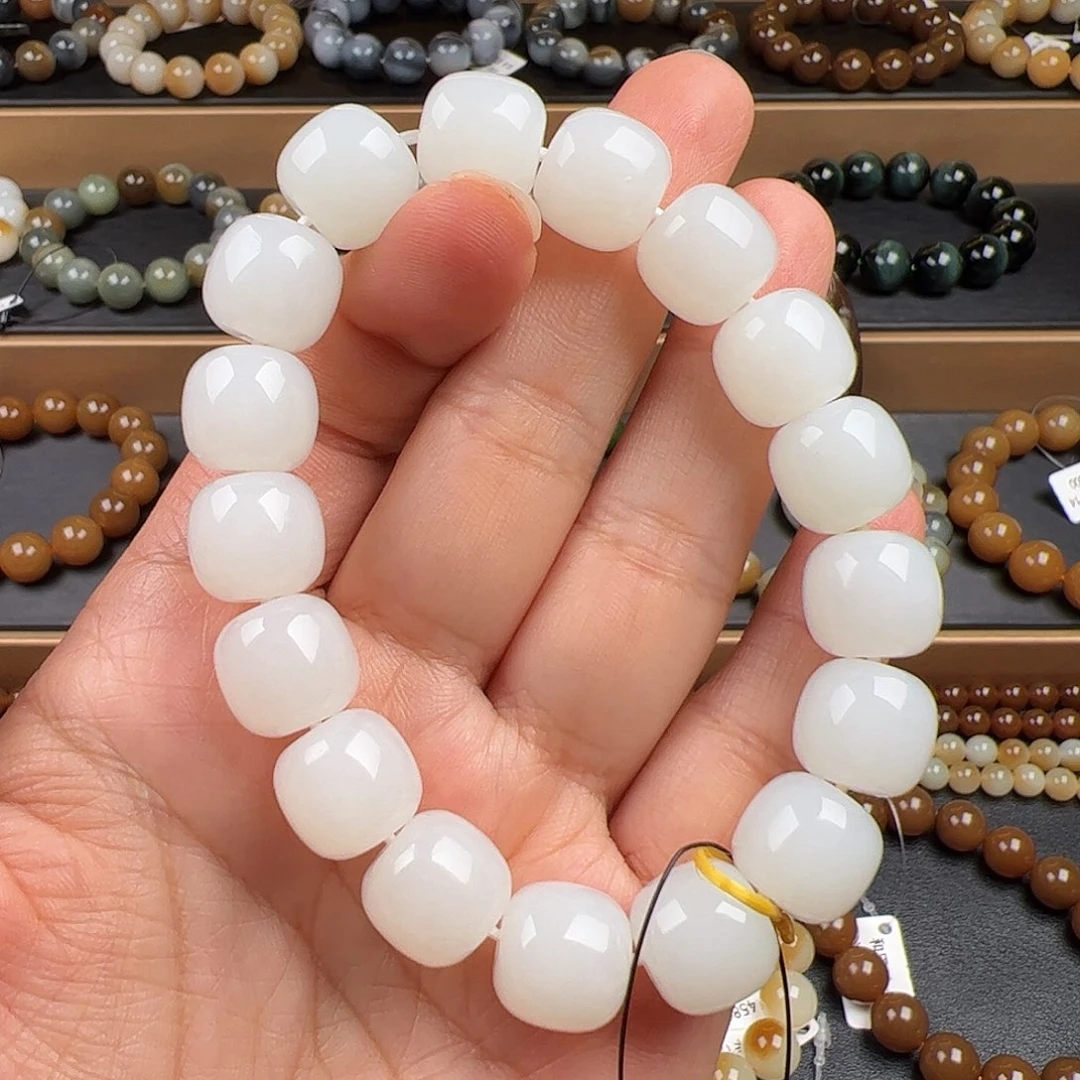 和田玉未镶嵌手链新疆且末羊脂玉老型珠卡12*13