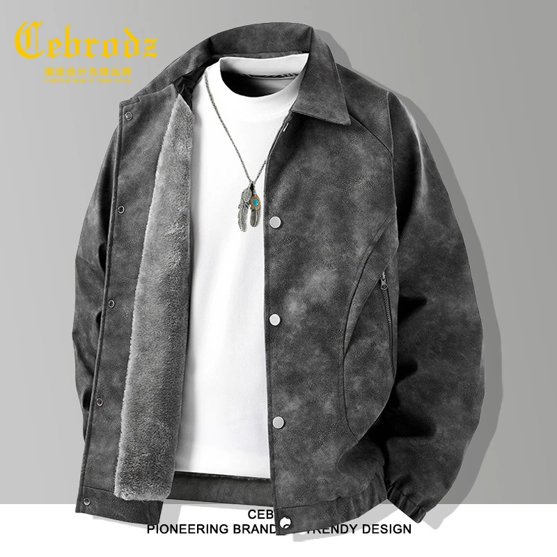 法国Cebrodz加绒加厚夹克外套男士冬季2025新款翻领防风大码夹克