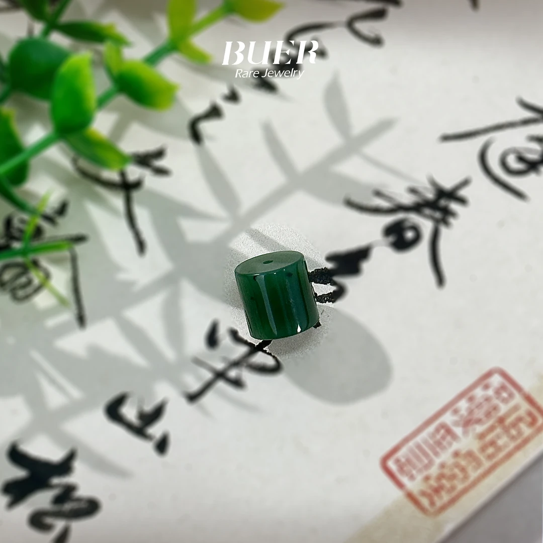 【不二】和田玉碧玉桶珠吊坠