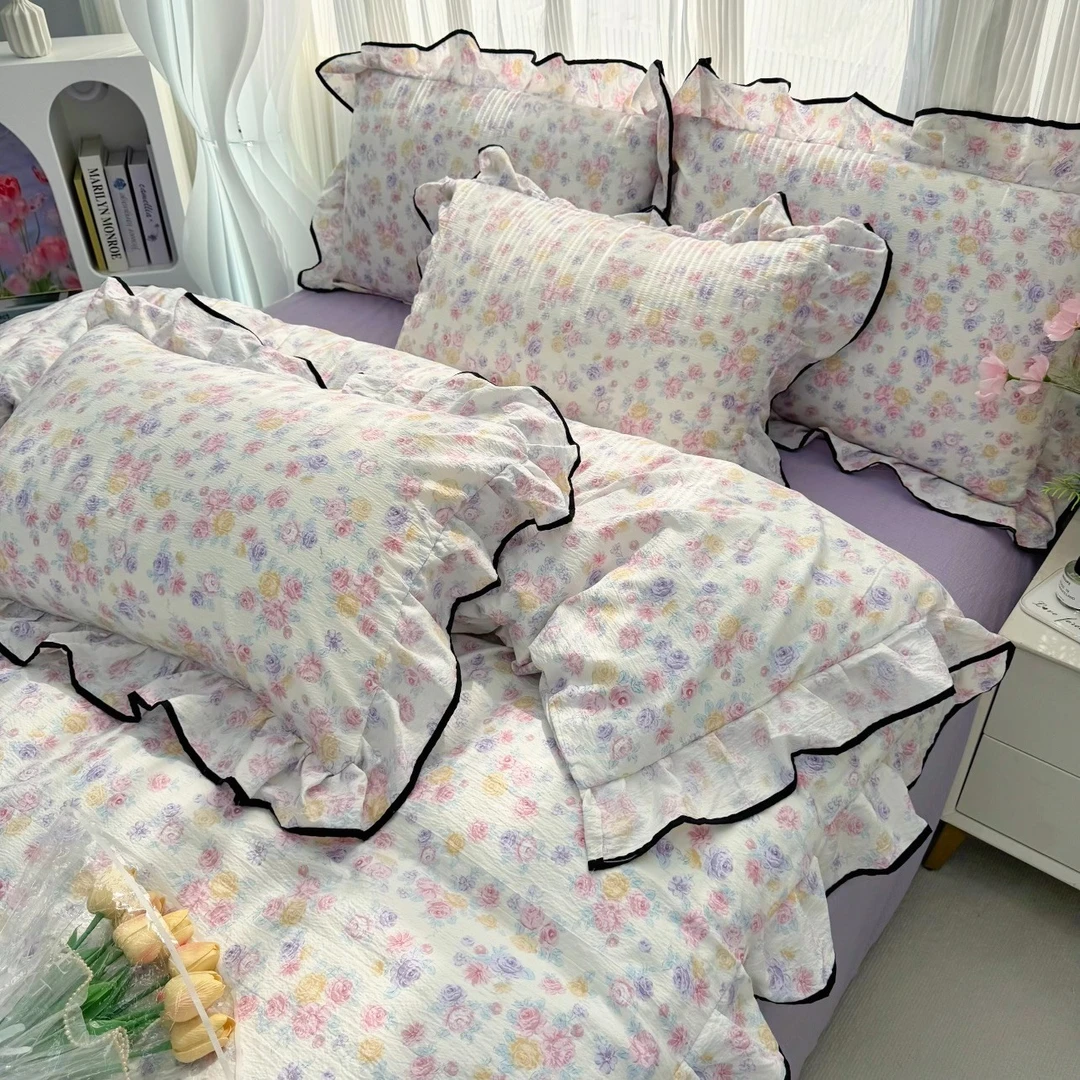 新款软糯花边套件四件套学生宿舍床单被套床笠床上用品三件套