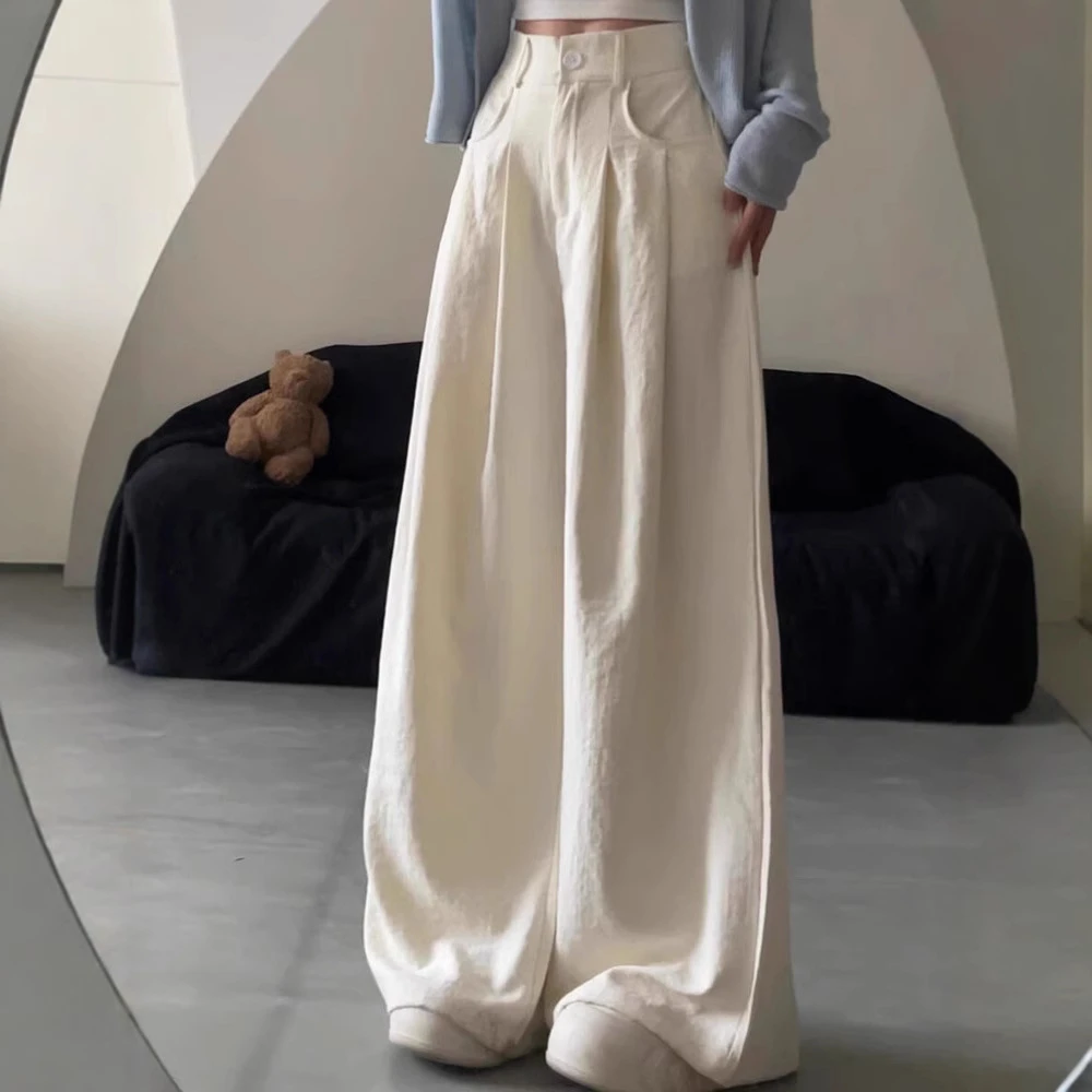 白色阔腿裤女夏2025新款高腰垂感宽松直筒裤松弛感西装裤
