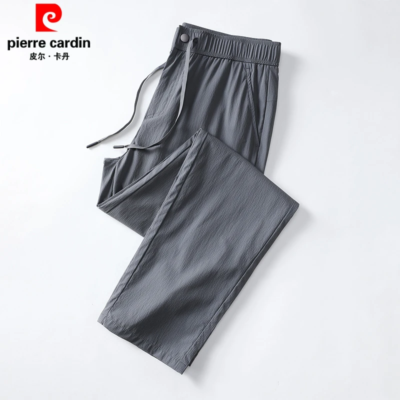 皮尔卡丹春夏薄款潮男装九分休闲裤子宽松锥形松紧男直筒裤黑色