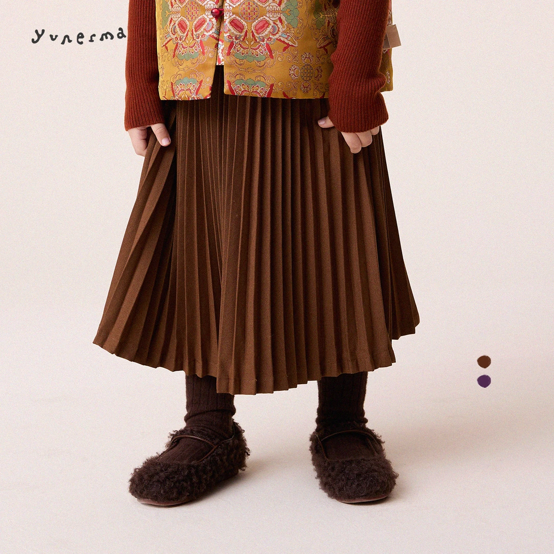 允儿妈女童秋冬气质百搭百褶半身裙儿童冬季中长款半裙宝宝裙子潮