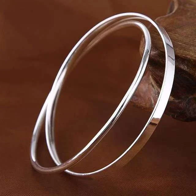 B51【约24g4N】999.9银双环素圈光面实心手镯A21