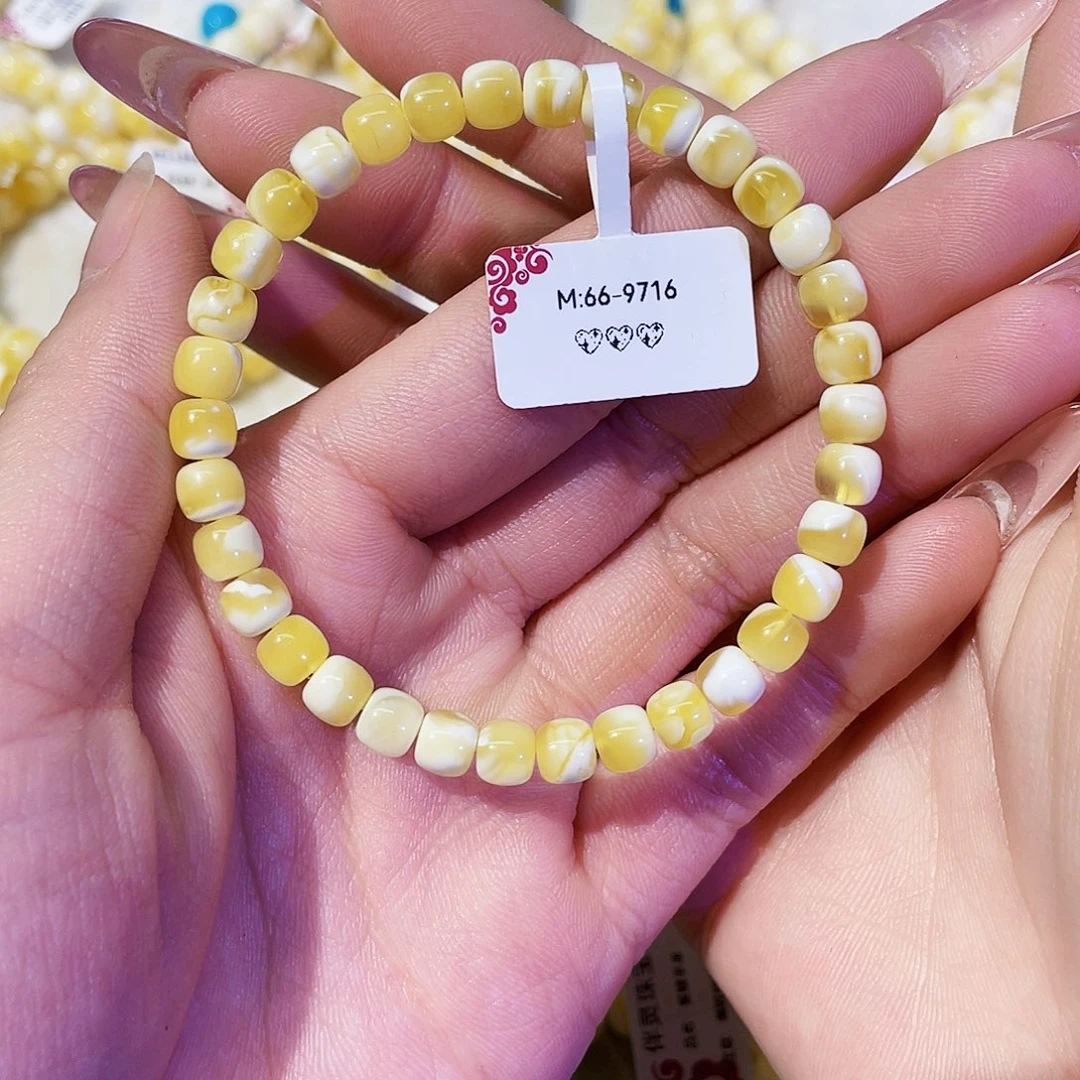 蜜蜡未镶嵌手串6mm 金瓷白溶洞妖花