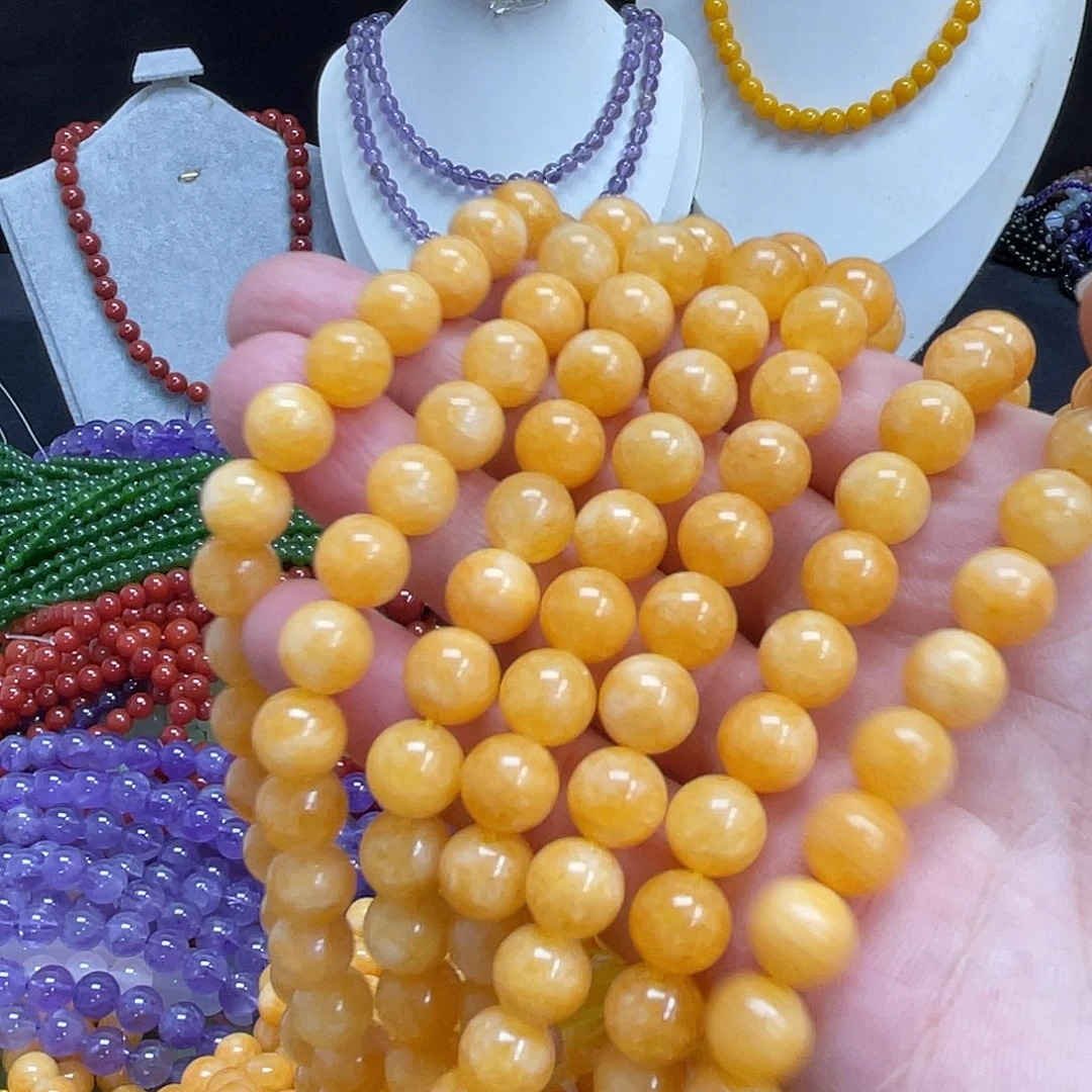 玛瑙/玉髓未镶嵌半成品蜜蜡黄玉8m散珠
