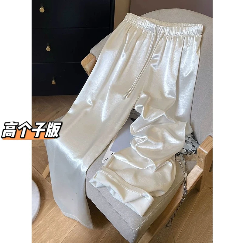 裤长110cm高个子加长醋酸丝滑阔腿裤女夏季直筒光泽感缎面休闲裤