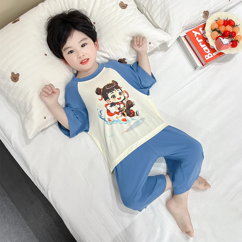 男童夏季睡衣2025新款男孩哪吒套装男宝宝儿童莫代尔空调家居服