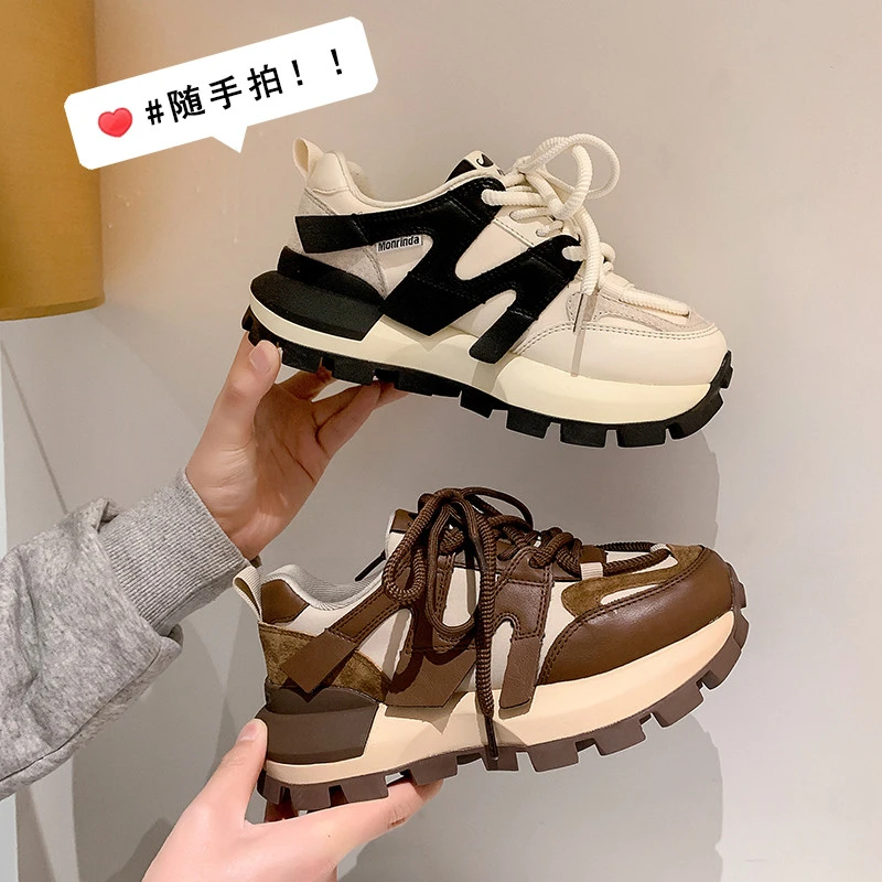 【增高5厘米】秋冬莫奈轻奢阿甘鞋百搭潮流厚底ins休闲鞋C