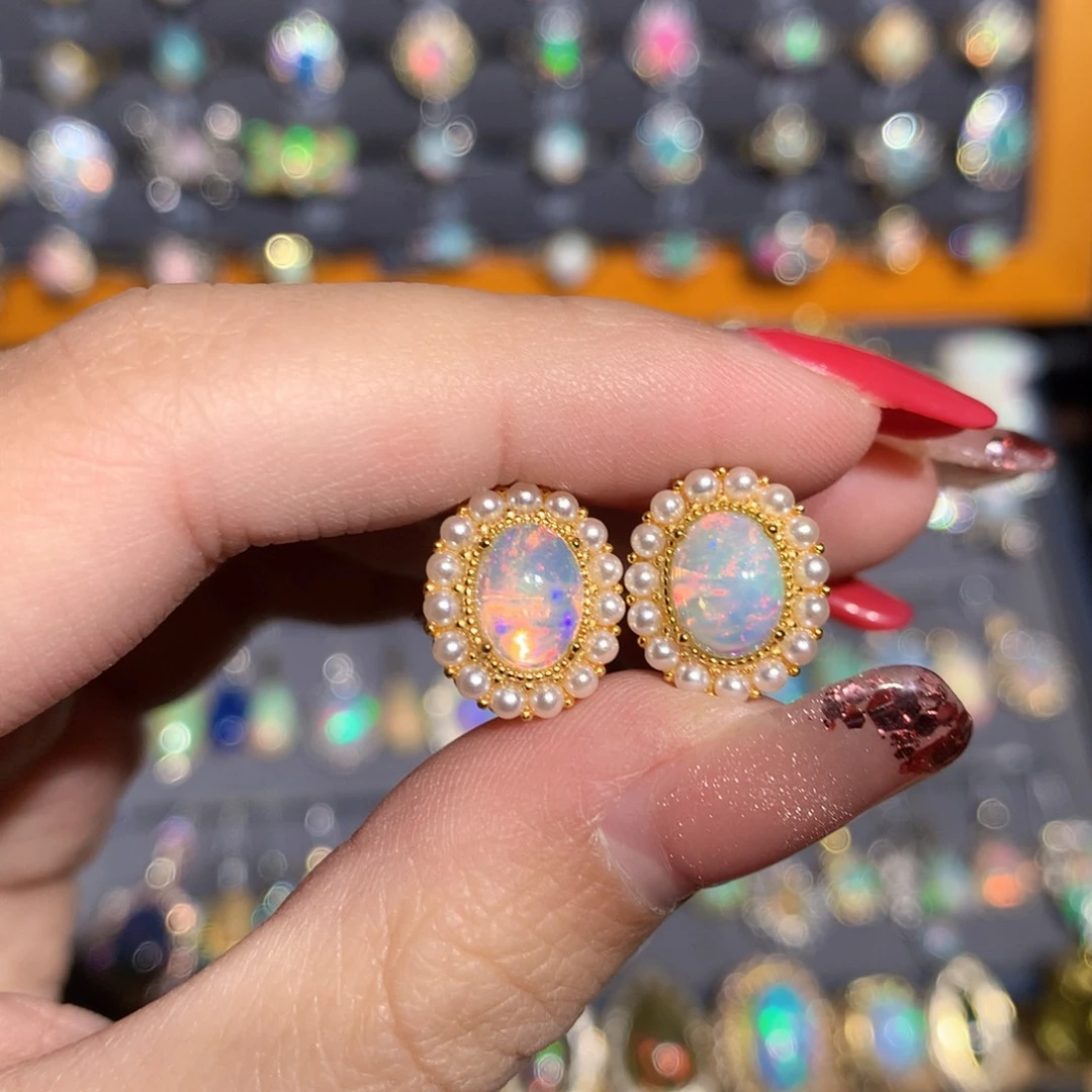 银S925镶嵌欧泊欧泊耳饰y