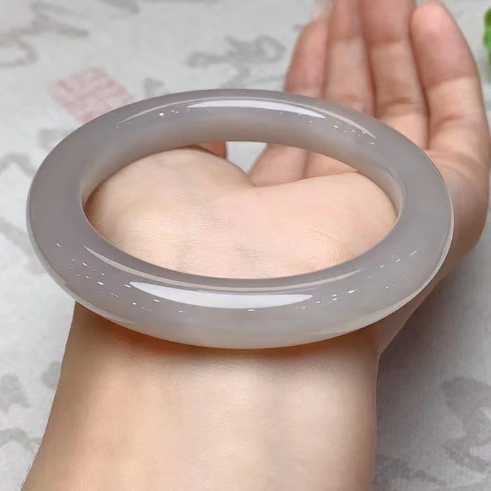 和田玉冰烟紫平安手镯 尺寸:55.1×10×9.5mm冰透水润婉约玉质细腻