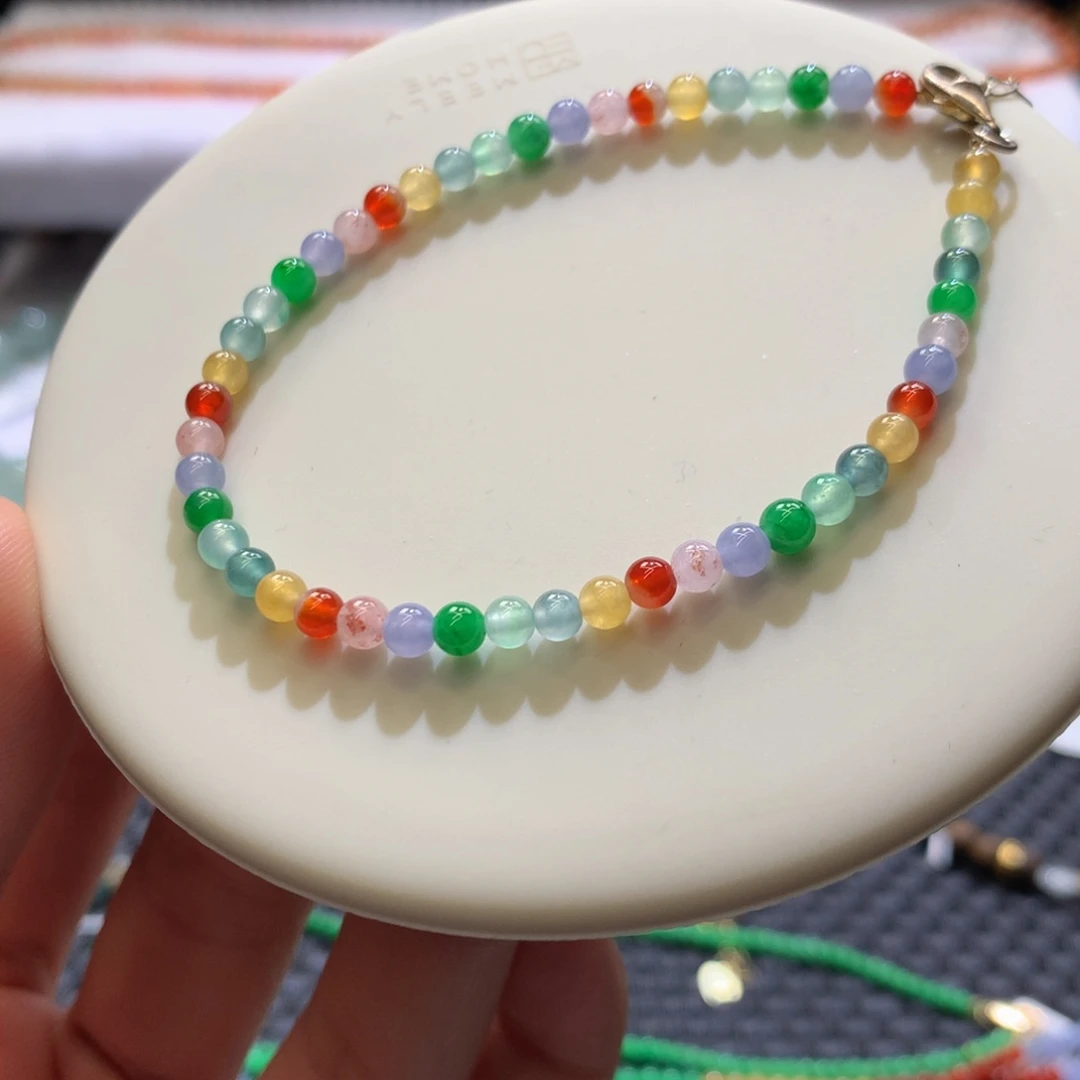 翡翠未镶嵌手链浓彩彩虹糖果色卡3加