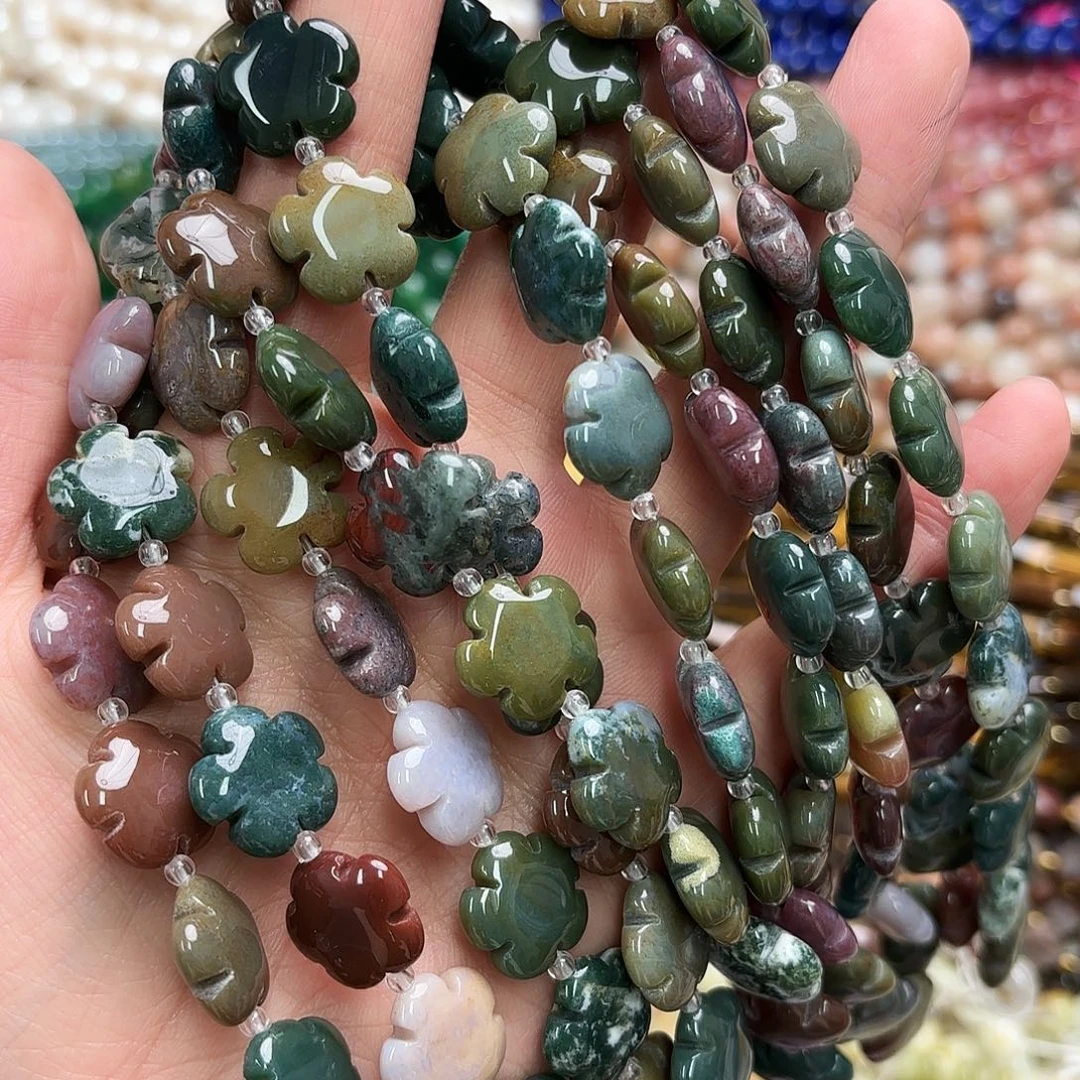 玛瑙/玉髓未镶嵌珠宝半成品卡15印度玛花花一条