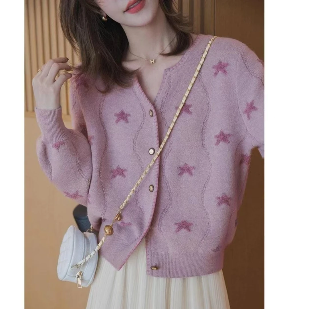 【慧慧】温柔风纯色加厚长袖针织开衫女慵懒风宽松显瘦毛衣外套上衣