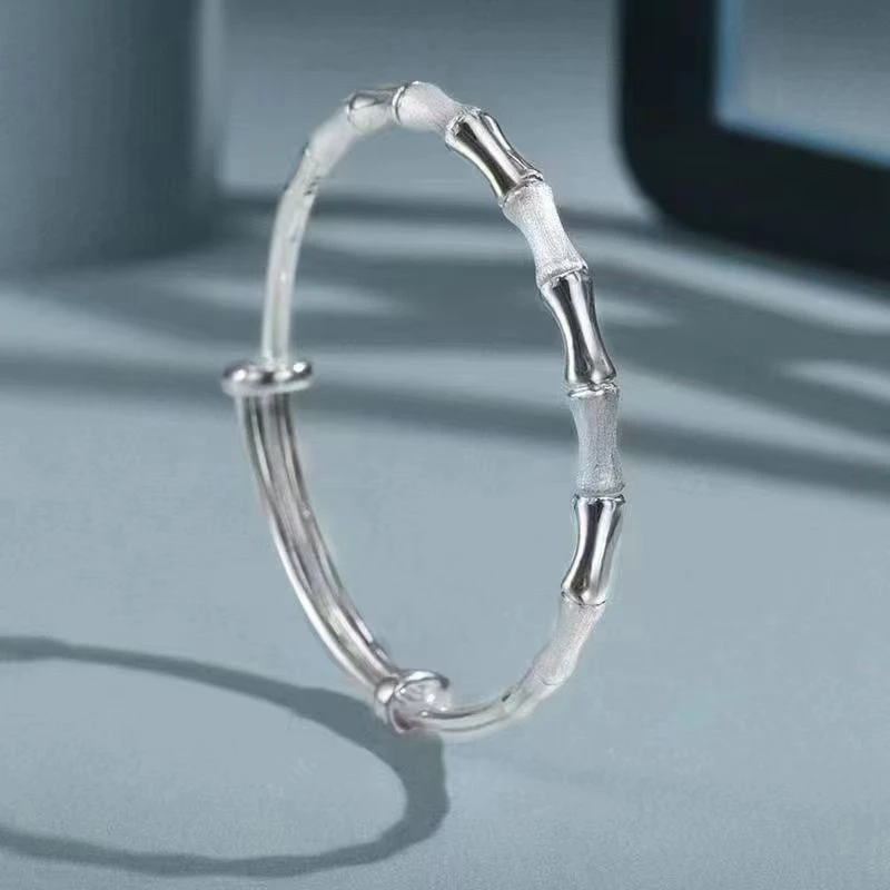 925银手镯 足银9999古法竹节实心开口银手镯送女友时尚礼