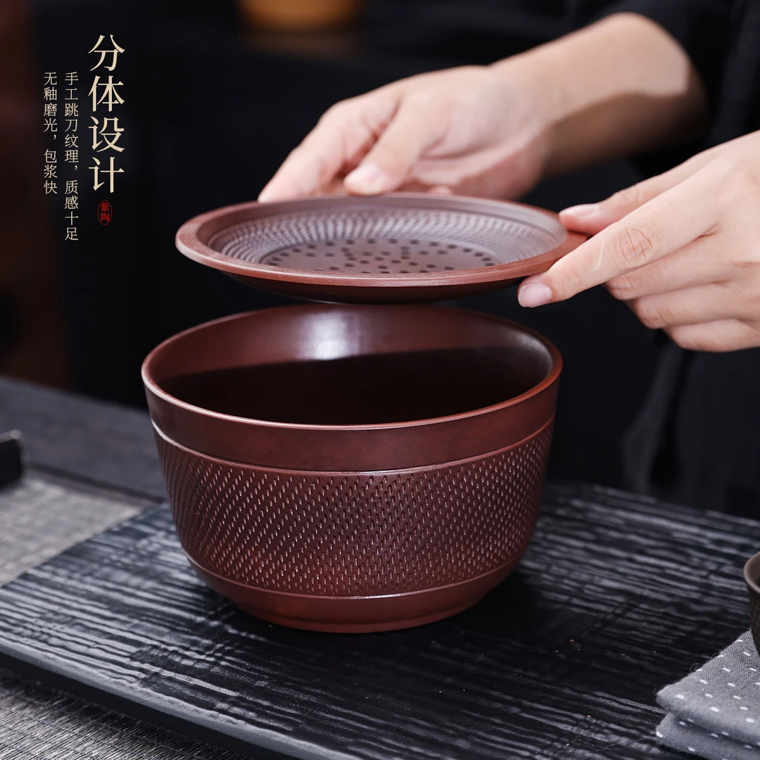 紫陶茶渣缸自带过滤简易茶具配件家用茶道大容量水盂建水功夫茶具