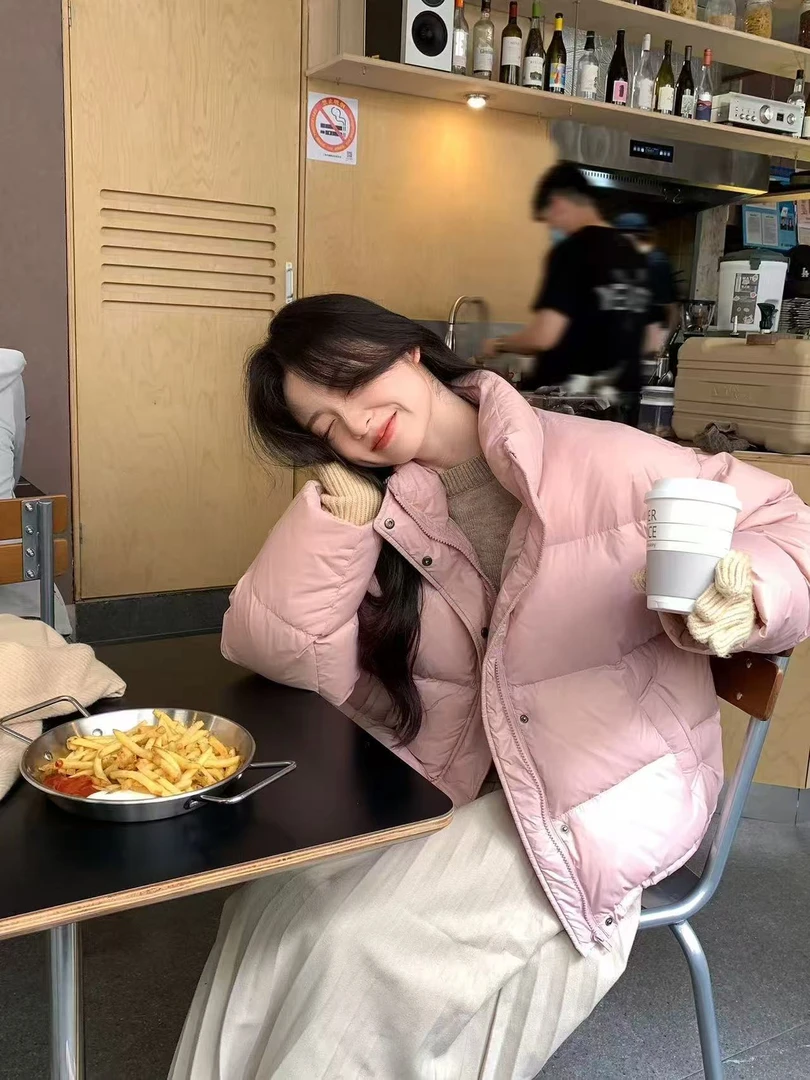 2025款白鸭绒立领新款小个子纯色韩版休闲百搭羽绒面包服QLY054