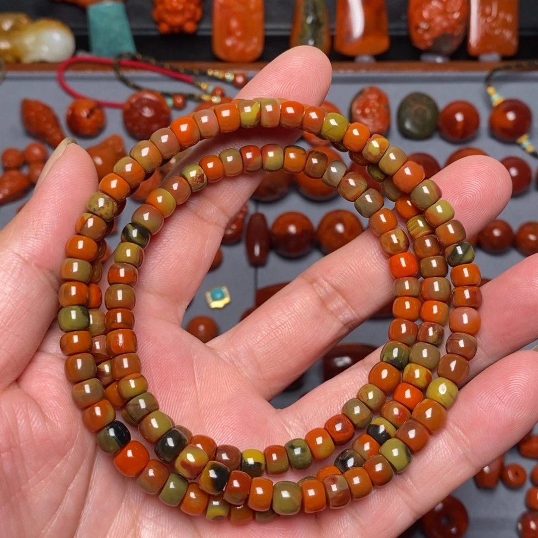 南红玛瑙包浆料108手串未镶嵌