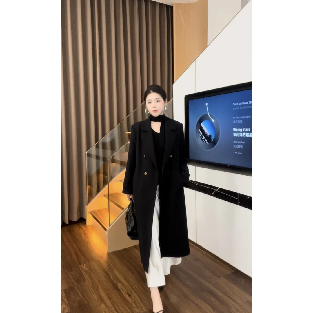 琪琪微胖定制~【图尔妄想】秋冬时尚百搭西装中长款风衣外套 LHC909