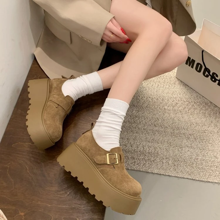 小个子2025女女勃肯鞋厚底乐福鞋新款增高春秋单鞋厚底复古百搭