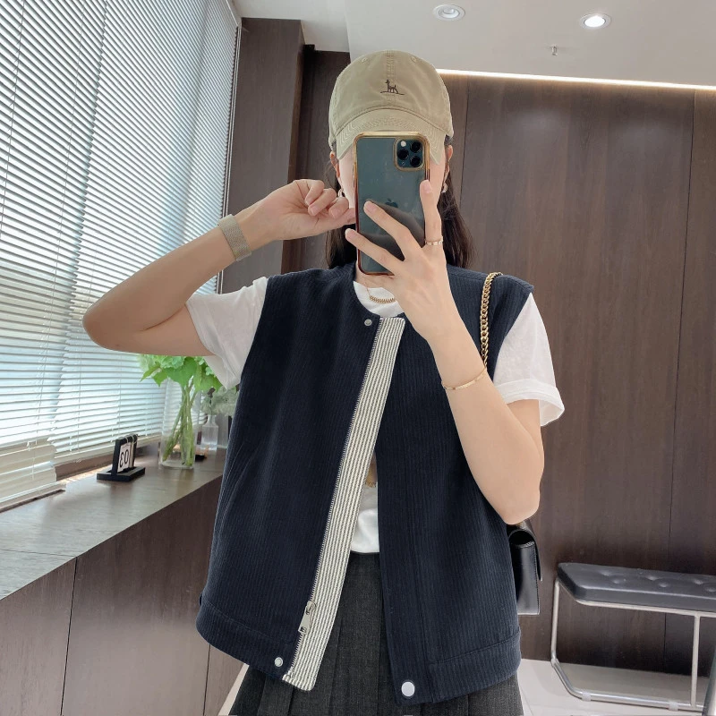 IMFLY金小金自制女装 马夹DYW9109时尚休闲拼接条纹撞色马夹