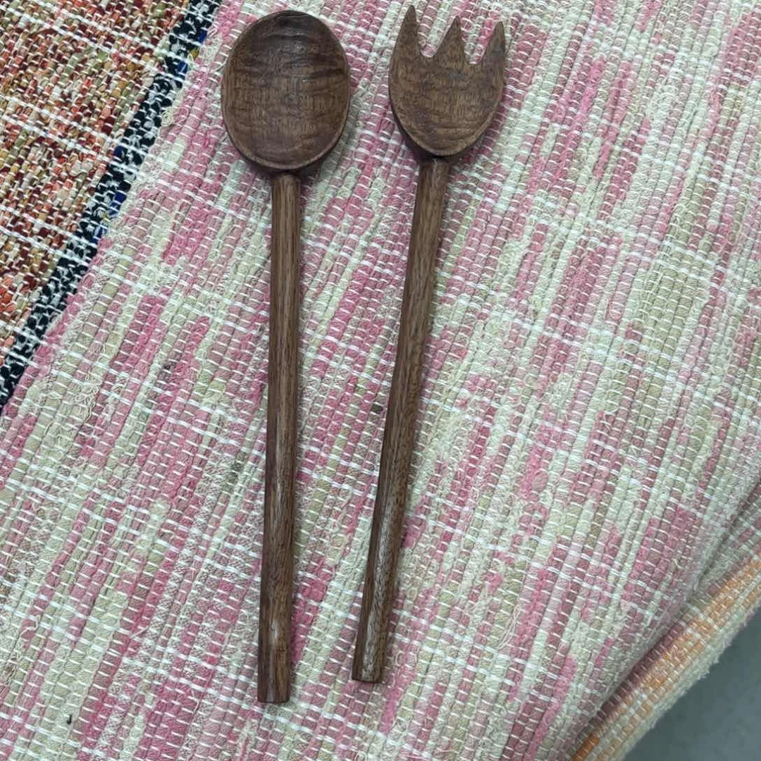 陶阿*。黑胡桃纯手工勺叉一对