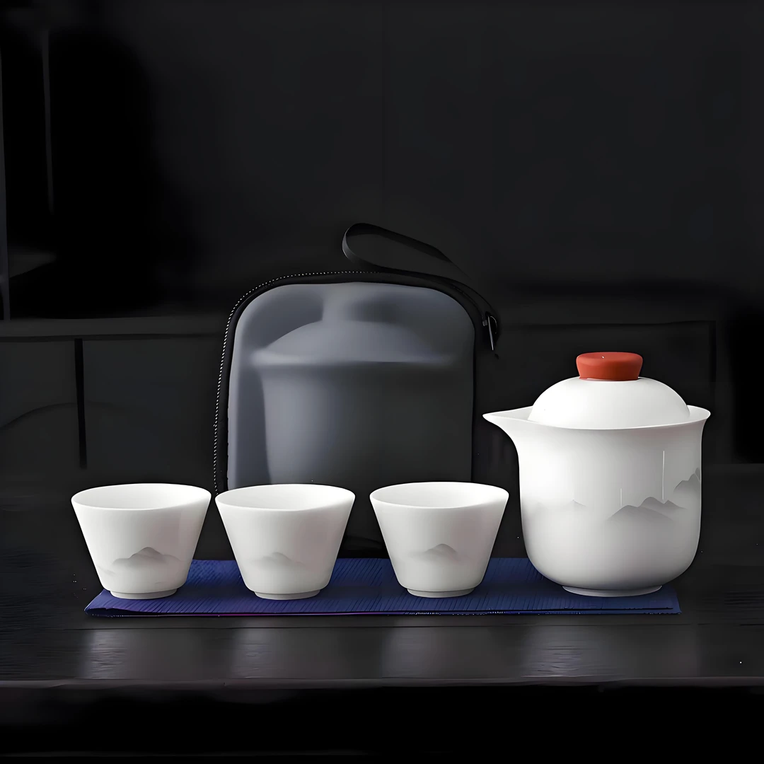 高档旅行茶具一壶三杯便携式小套装旅游户外羊脂玉旅行套装快客杯