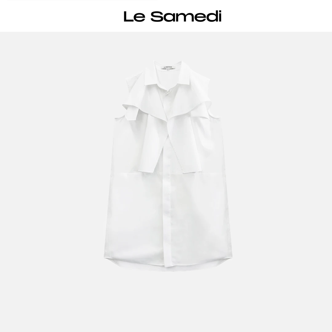 Le Samedi【花绘朵朵】文艺宫廷 荷叶polo翻领 设计感无袖连衣裙