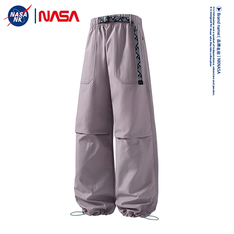 NASA联名休闲裤子男款秋冬季2025新款美式褶皱工装阔腿拖地直筒裤