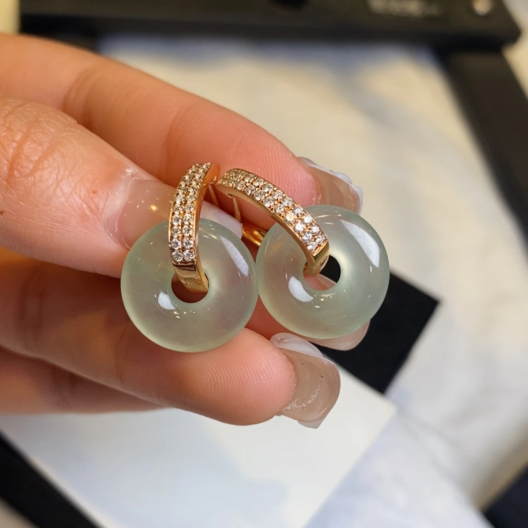 翡翠耳饰18K金镶嵌甜甜圈耳包