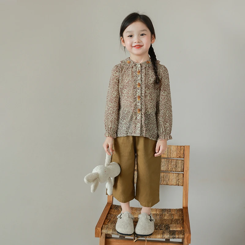 大耳象童装铺女童绣花碎花小衫2023秋季新款复古长袖上衣2301379