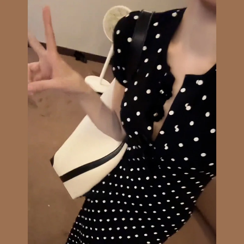 【现货+运贴5米】赫本风法式黑色波点连衣裙子女装2025新款长裙2097