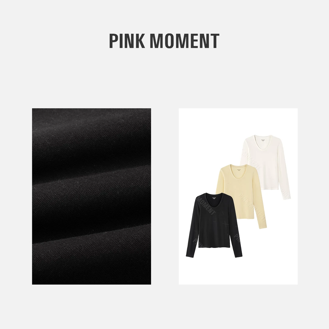 PM王囡囡 米白/黄/黑色u领莱赛尔羊毛长袖T恤 ND1D2001